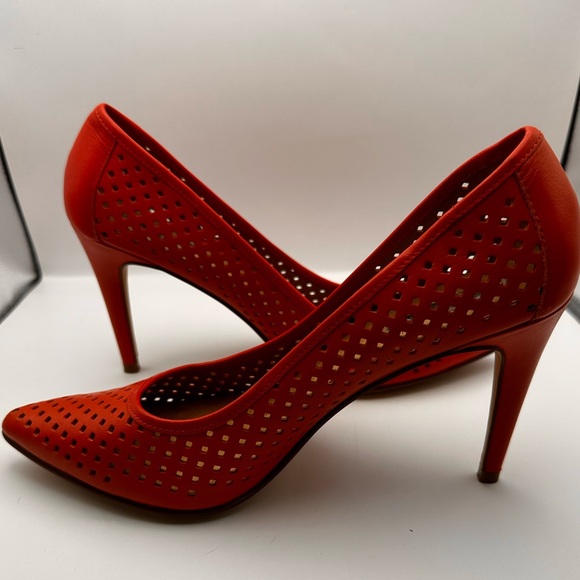 Halogen Coral Perforated Leather Heels with Classic Pointed-Toe - Picture 3 of 9